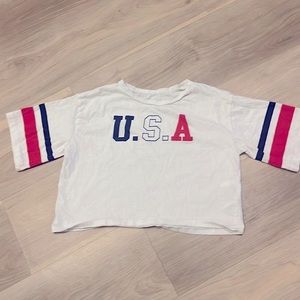 H&M Letter Graphic USA Drop Shoulder Crop Tee worn ones for 4th of July.